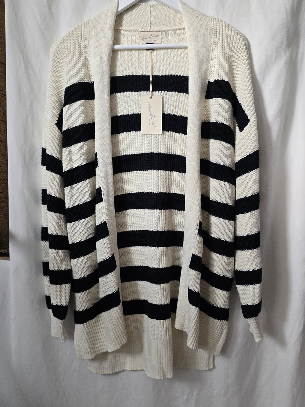 Universal Thread Cream & Black Striped Open-Front Cardigan Oversized Small NWT